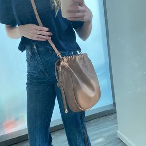 Anne Klein Beige Faux Leather Cinched Crossbody Bag